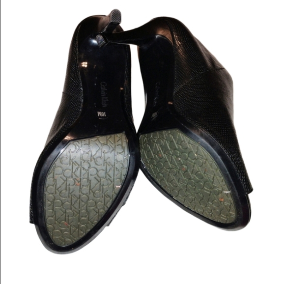 Calvin Klein Black Natassia Leather Stiletto Peep-Toe Bootie -Women 10M - Picture 4 of 8